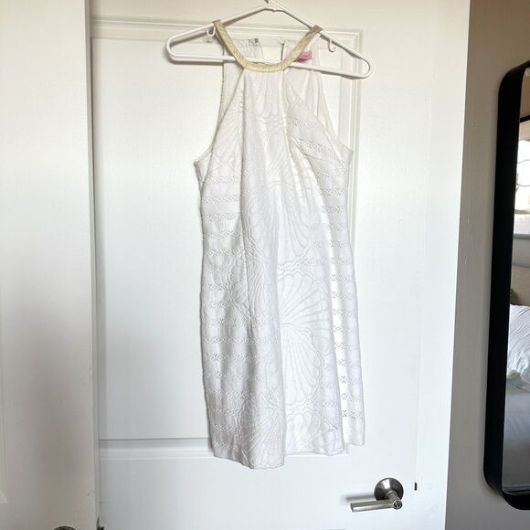 Lilly Pulitzer Jenna Halter Dress – White Lace Shell Print, Size 4 - Picture 3 of 9